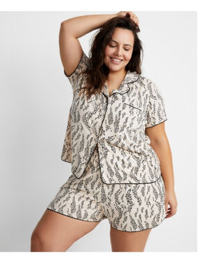 State of Day Size XXL Beige & Black 2-Pc. Short-Sleeve & Shorts Pajama Set NWT